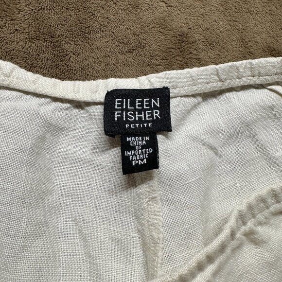 Eileen Fisher Linen Wide Leg Pants Petite Medium White Petite Side Zip - Picture 2 of 8